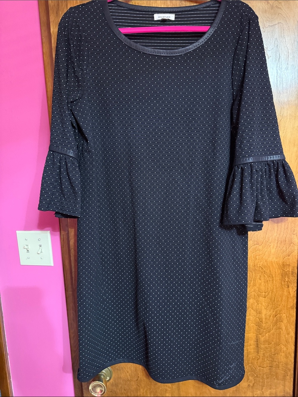Max Studio Black Polka-Dot Ruffle-Sleeve Midi Dress